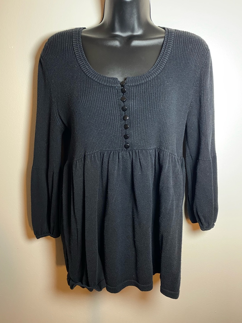 Apt. 9 Black Scoop Neck Button-Front Knit Peplum Top Large